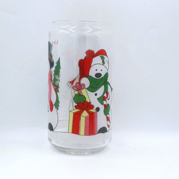 Snowman-Themed Clear Glass Cookie Jar With Lid 10.5 Oz Capacity Winter Holiday D - Picture 2 of 5